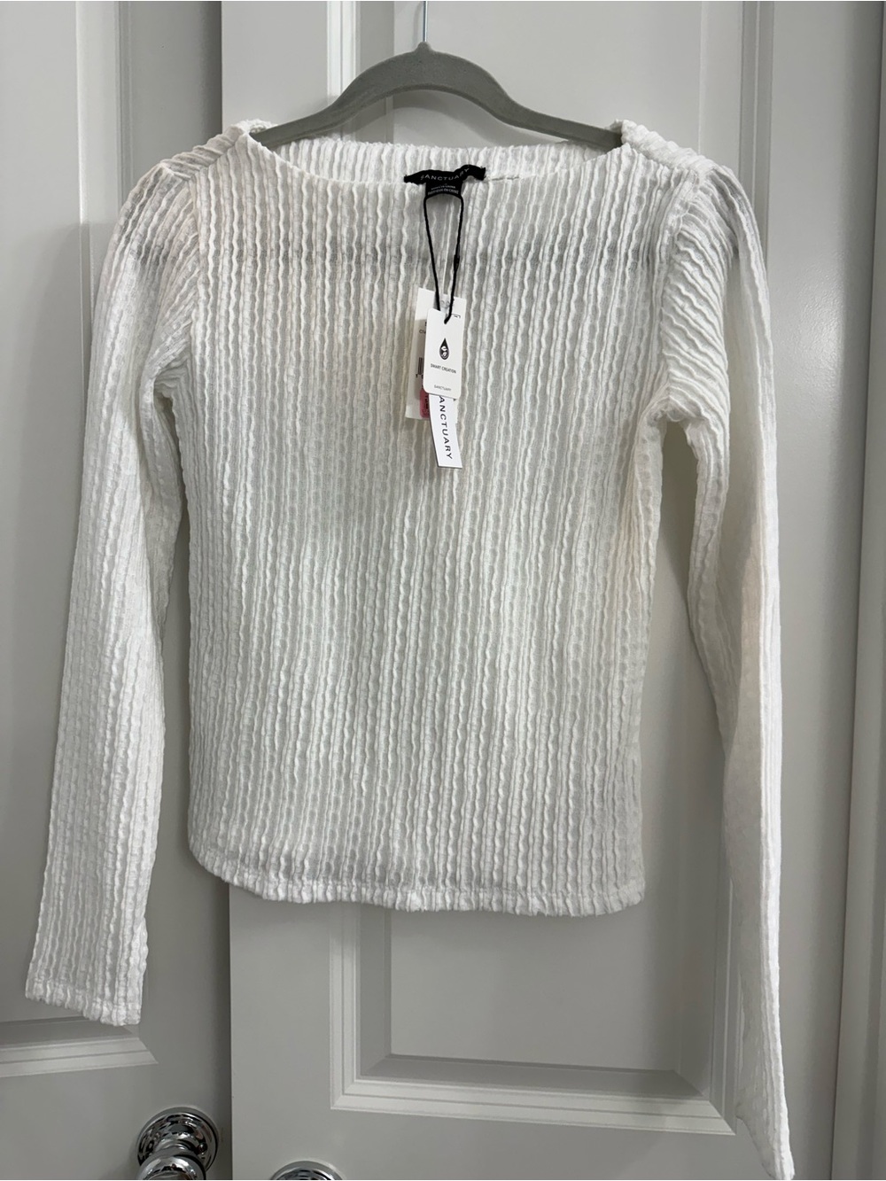 Sanctuary White Textured Long Sleeve Top Chic Minimalist Fairy Peasant Style
